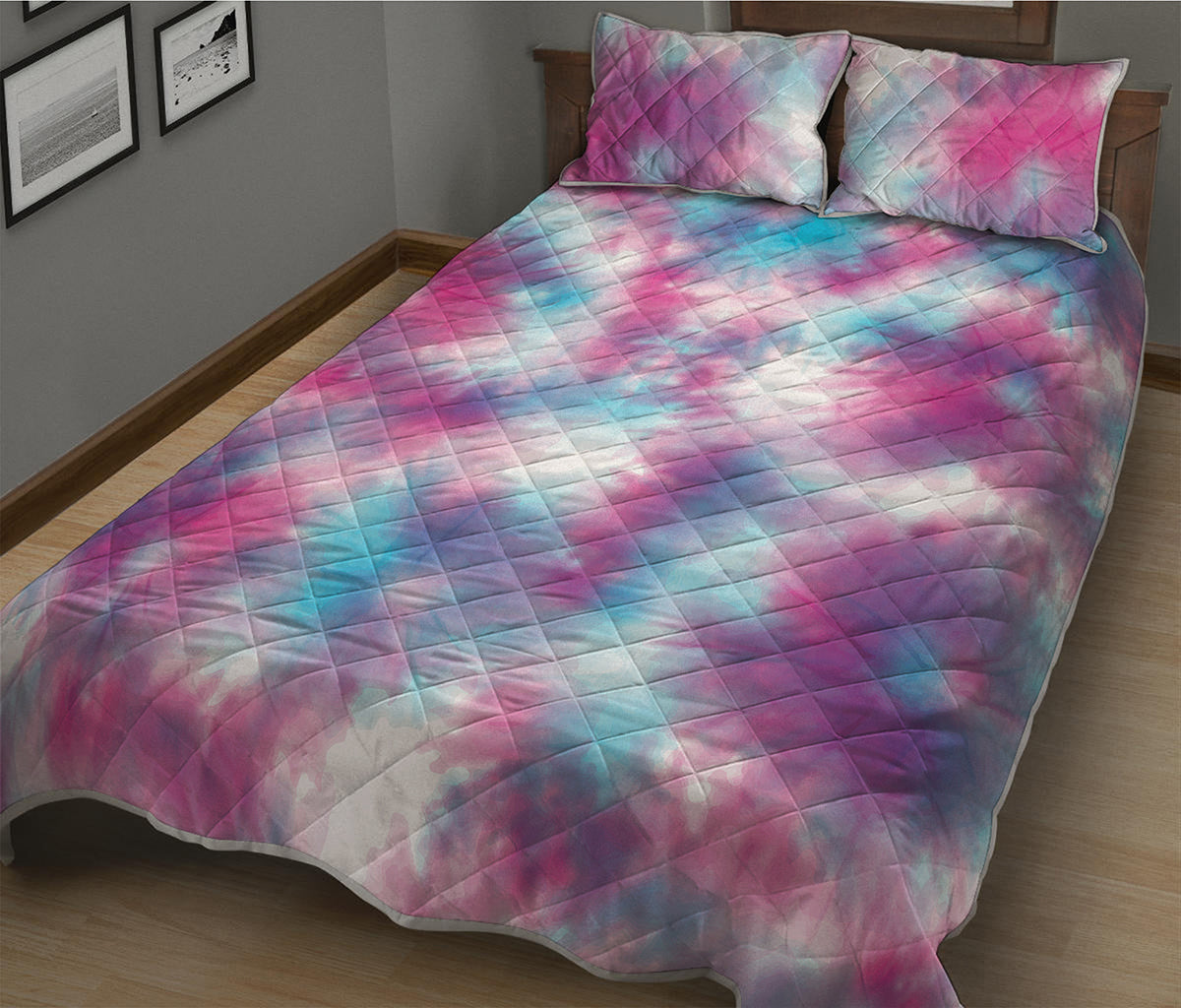 Blue And Purple Shibori Tie Dye Print Quilt Bed Set
