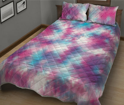 Blue And Purple Shibori Tie Dye Print Quilt Bed Set