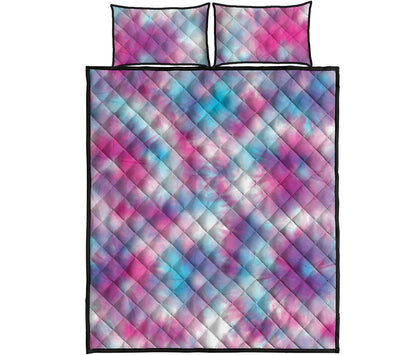 Blue And Purple Shibori Tie Dye Print Quilt Bed Set