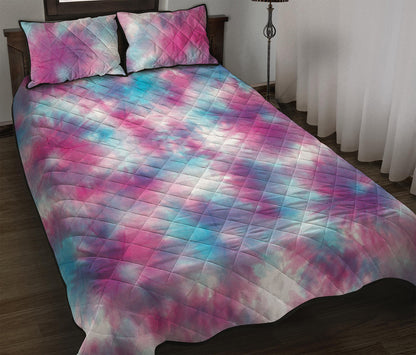 Blue And Purple Shibori Tie Dye Print Quilt Bed Set