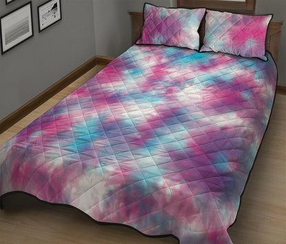 Blue And Purple Shibori Tie Dye Print Quilt Bed Set
