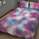 Blue And Purple Shibori Tie Dye Print Quilt Bed Set