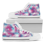 Blue And Purple Shibori Tie Dye Print White High Top Shoes