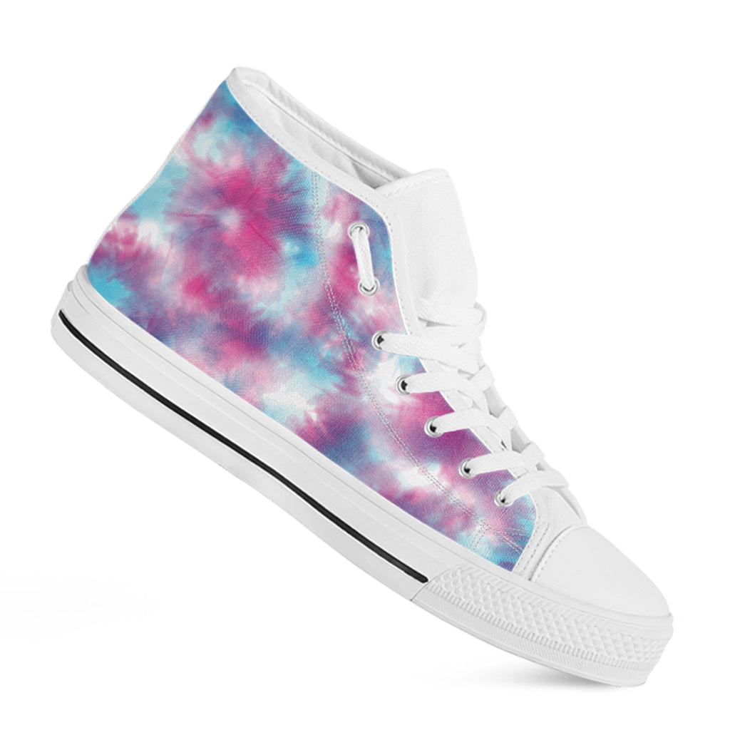 Blue And Purple Shibori Tie Dye Print White High Top Shoes