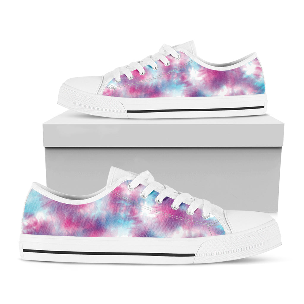 Blue And Purple Shibori Tie Dye Print White Low Top Shoes