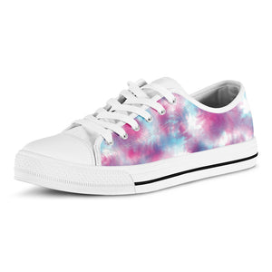 Blue And Purple Shibori Tie Dye Print White Low Top Shoes