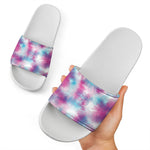 Blue And Purple Shibori Tie Dye Print White Slide Sandals