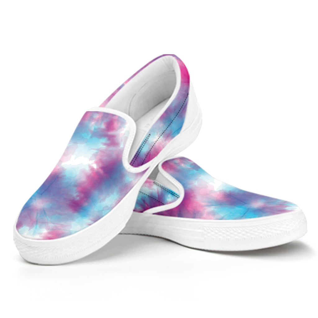 Blue And Purple Shibori Tie Dye Print White Slip On Shoes