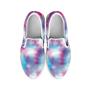 Blue And Purple Shibori Tie Dye Print White Slip On Shoes