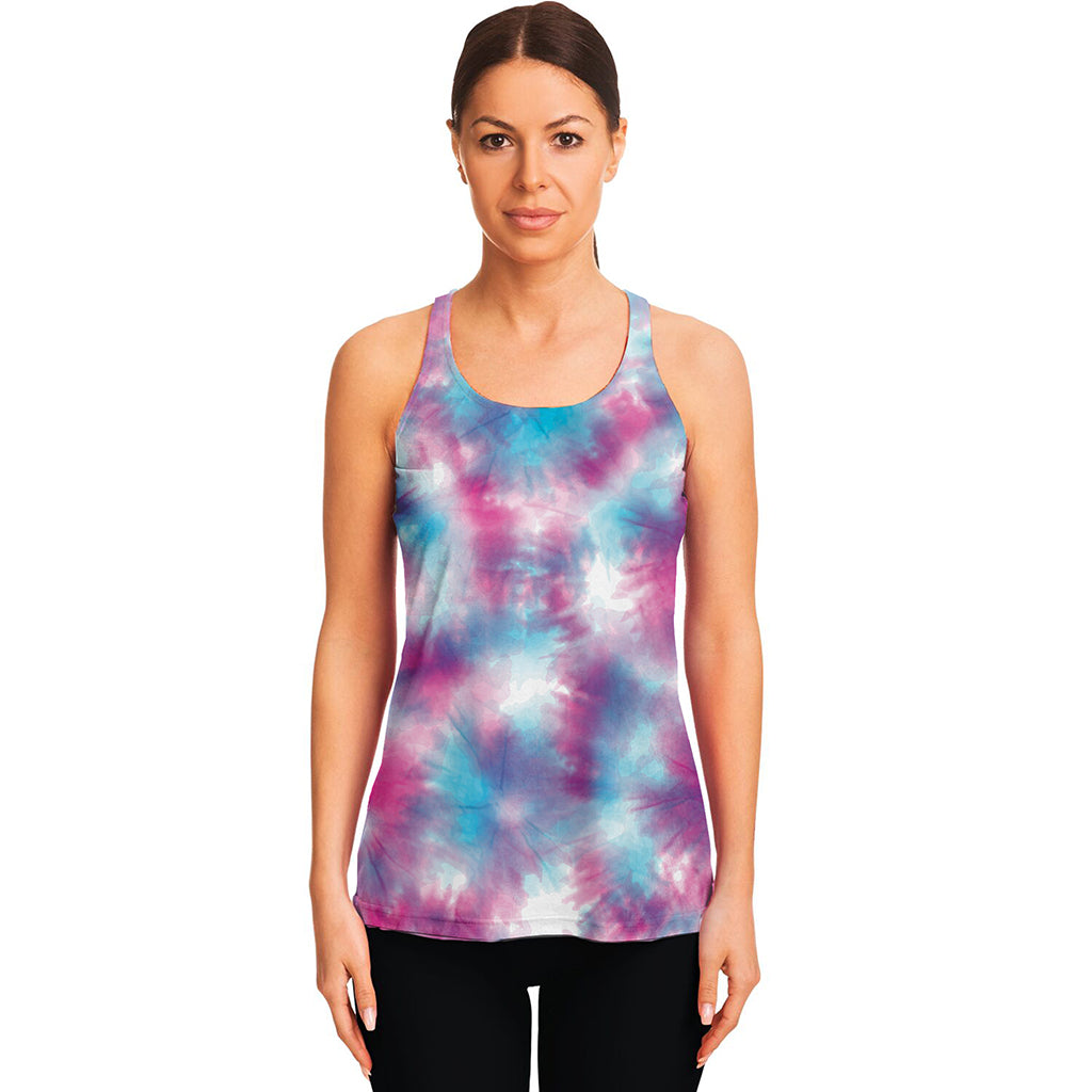 Blue And Purple Shibori Tie Dye Print Women's Racerback Tank Top