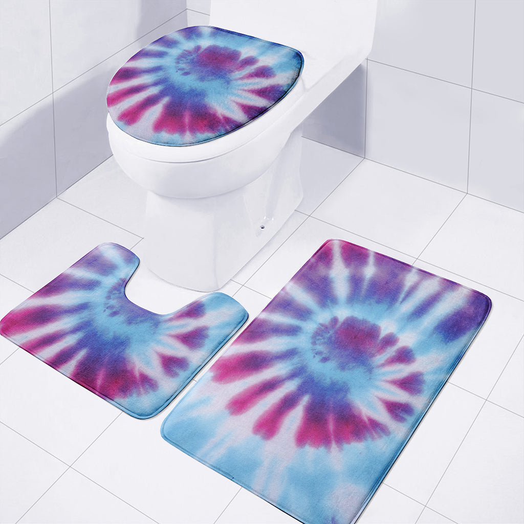 Blue And Purple Spiral Tie Dye Print 3 Piece Bath Mat Set