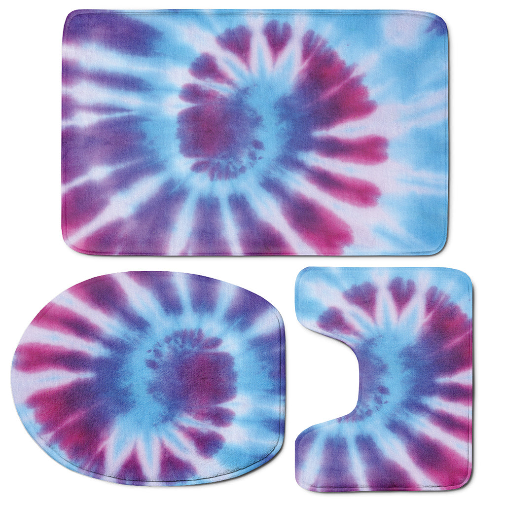 Blue And Purple Spiral Tie Dye Print 3 Piece Bath Mat Set