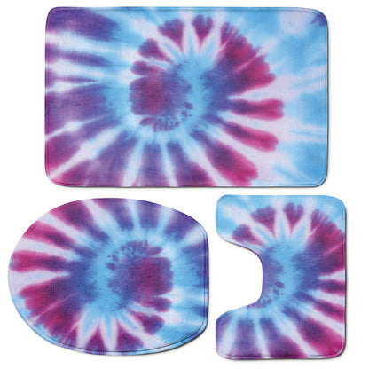 Blue And Purple Spiral Tie Dye Print 3 Piece Bath Mat Set