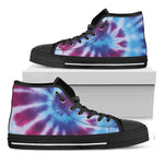 Blue And Purple Spiral Tie Dye Print Black High Top Shoes