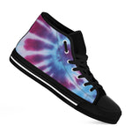 Blue And Purple Spiral Tie Dye Print Black High Top Shoes