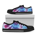Blue And Purple Spiral Tie Dye Print Black Low Top Sneakers