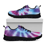 Blue And Purple Spiral Tie Dye Print Black Sneakers