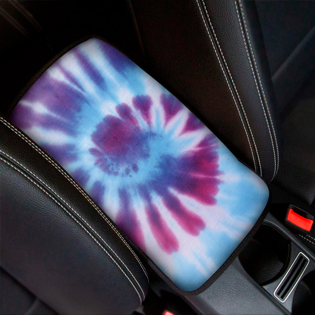 Blue And Purple Spiral Tie Dye Print Car Center Console Cover