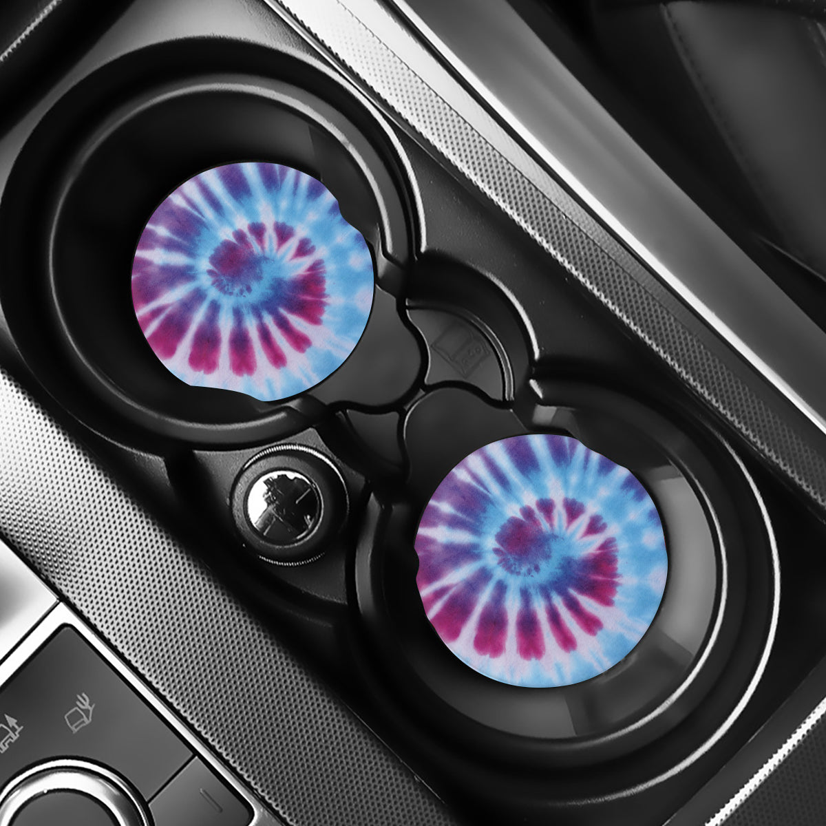 Blue And Purple Spiral Tie Dye Print Car Coasters