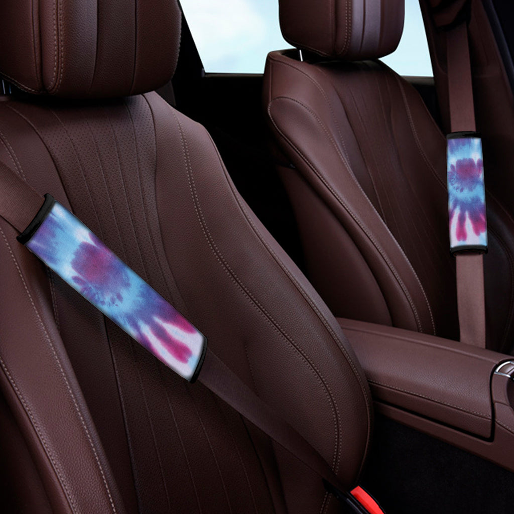 Blue And Purple Spiral Tie Dye Print Car Seat Belt Covers