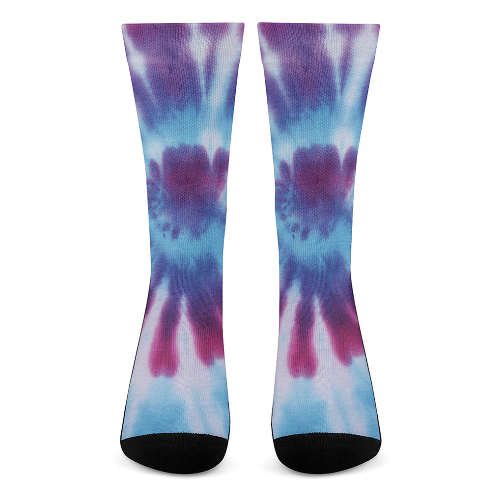 Blue And Purple Spiral Tie Dye Print Crew Socks