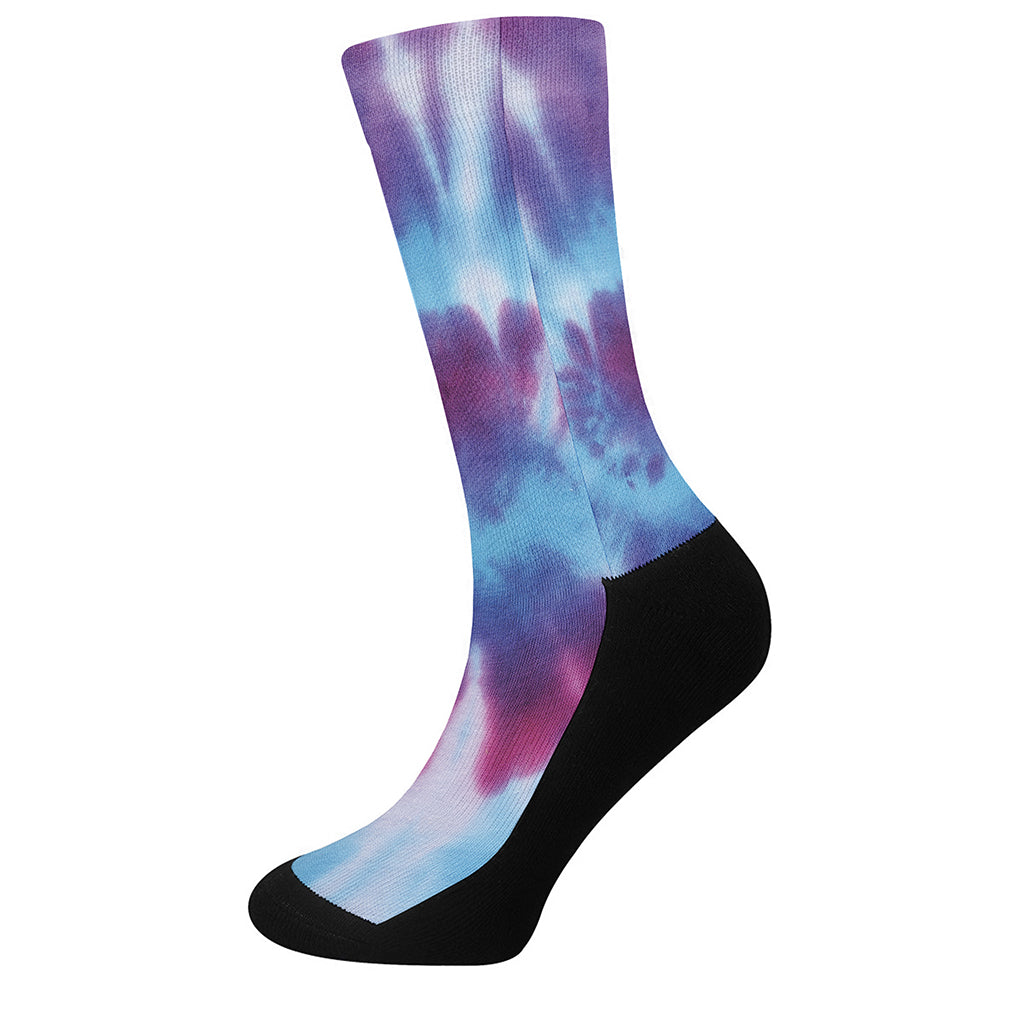 Blue And Purple Spiral Tie Dye Print Crew Socks