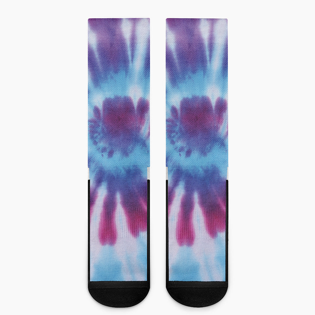 Blue And Purple Spiral Tie Dye Print Crew Socks