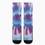 Blue And Purple Spiral Tie Dye Print Crew Socks