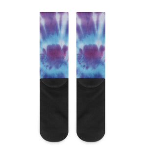 Blue And Purple Spiral Tie Dye Print Crew Socks