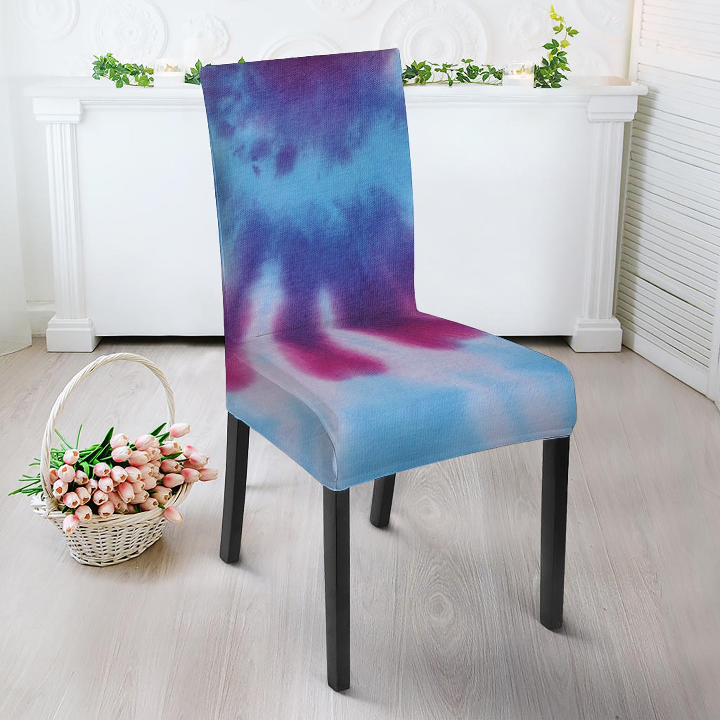Blue And Purple Spiral Tie Dye Print Dining Chair Slipcover