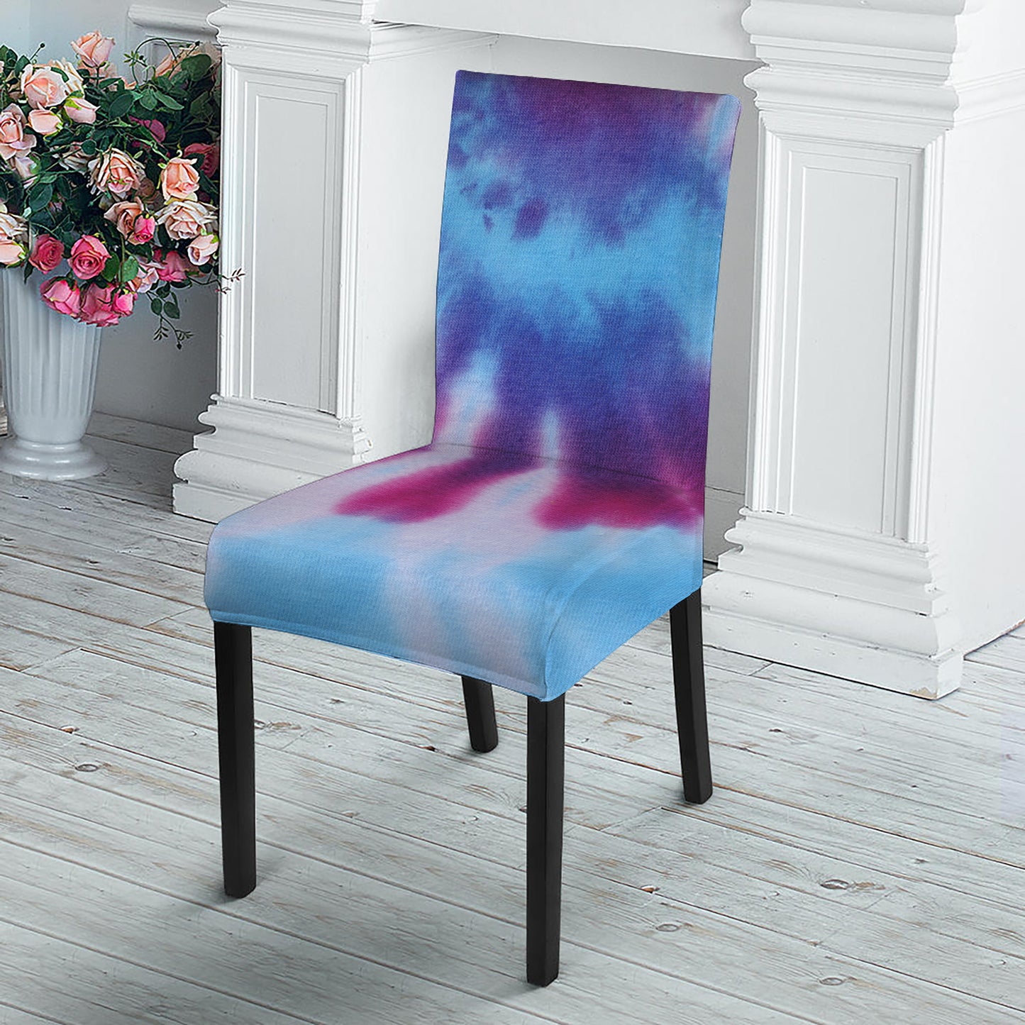 Blue And Purple Spiral Tie Dye Print Dining Chair Slipcover
