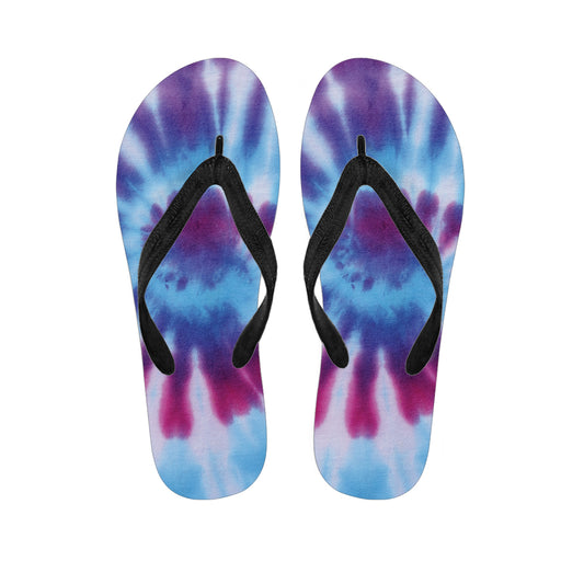 Blue And Purple Spiral Tie Dye Print Flip Flops