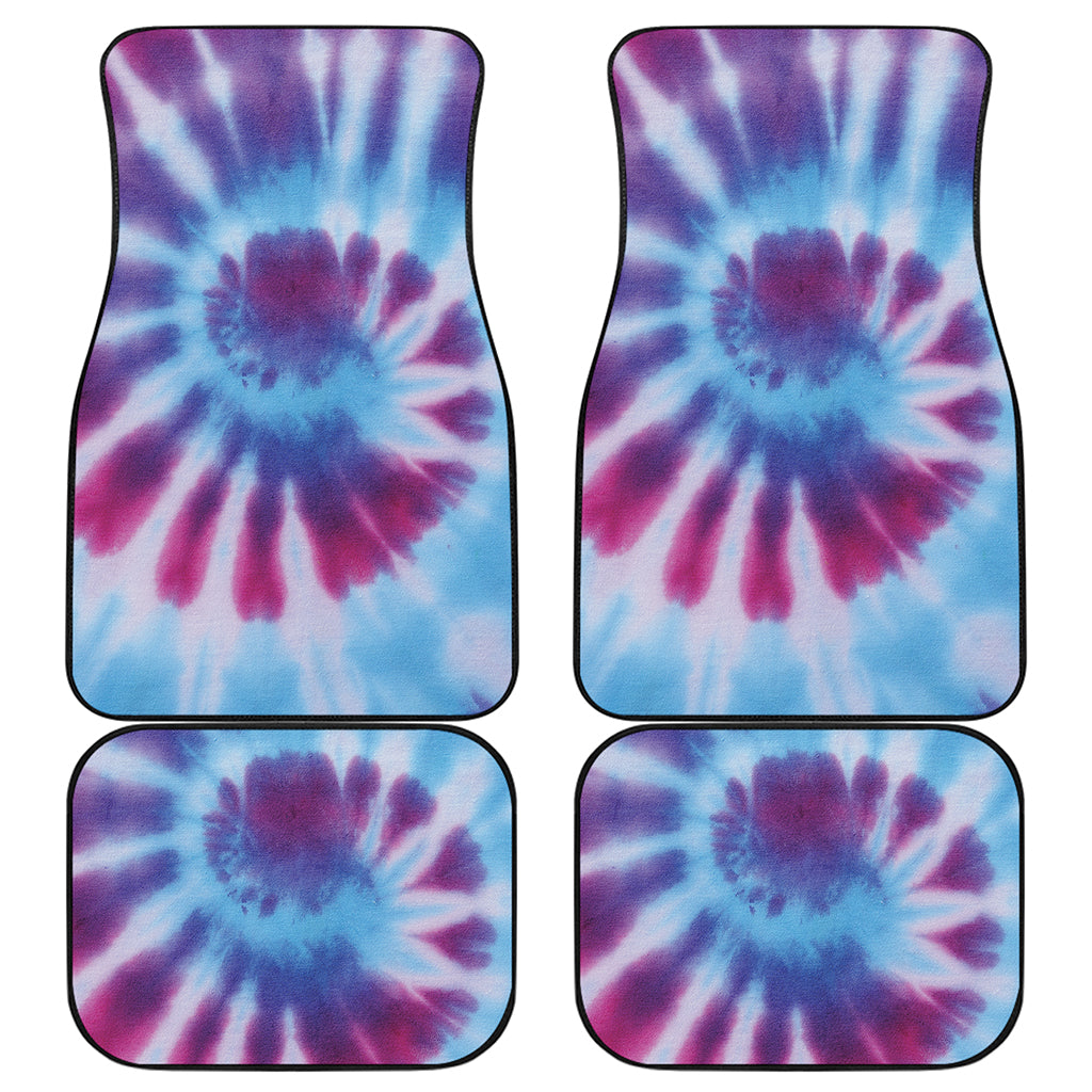 Blue And Purple Spiral Tie Dye Print Front and Back Car Floor Mats