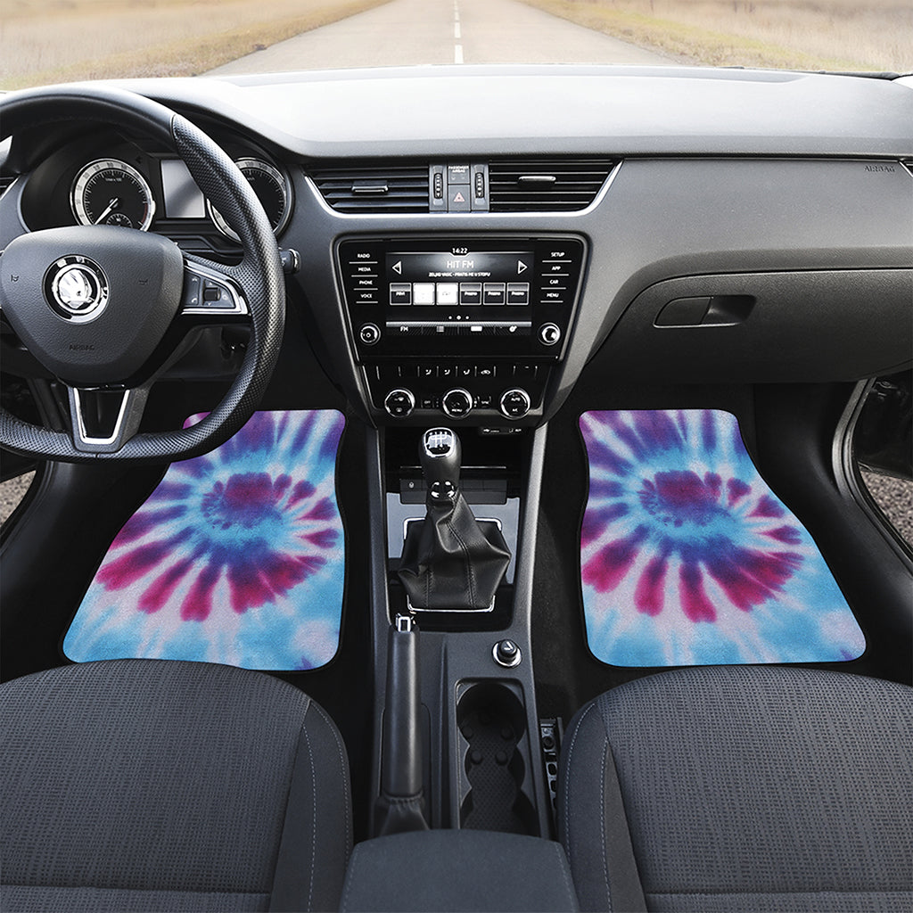 Blue And Purple Spiral Tie Dye Print Front and Back Car Floor Mats