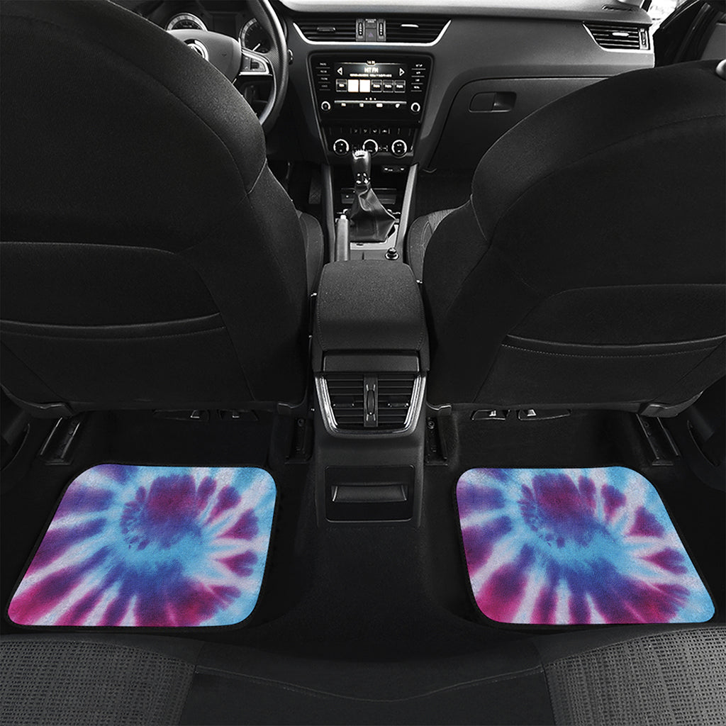 Blue And Purple Spiral Tie Dye Print Front and Back Car Floor Mats