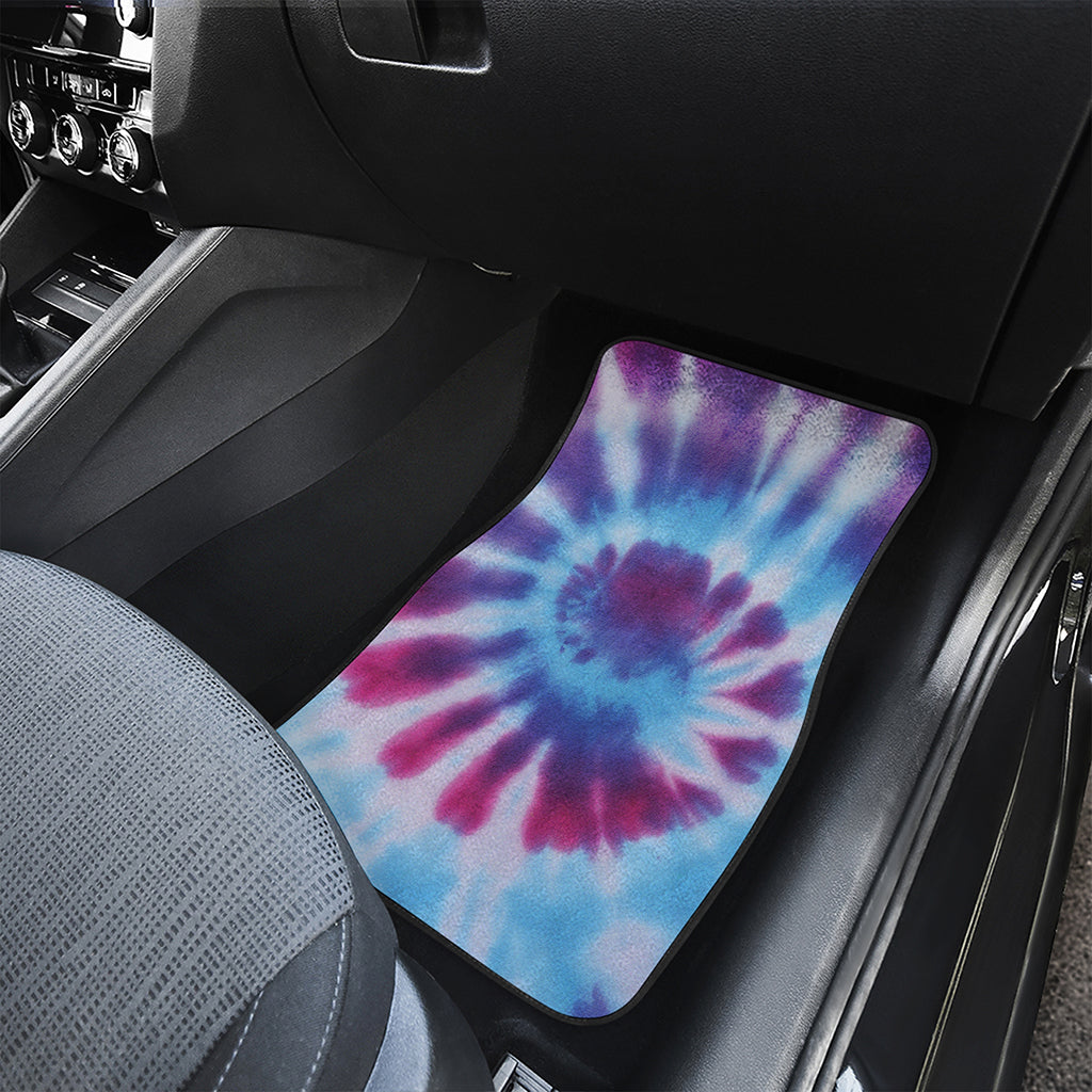 Blue And Purple Spiral Tie Dye Print Front and Back Car Floor Mats
