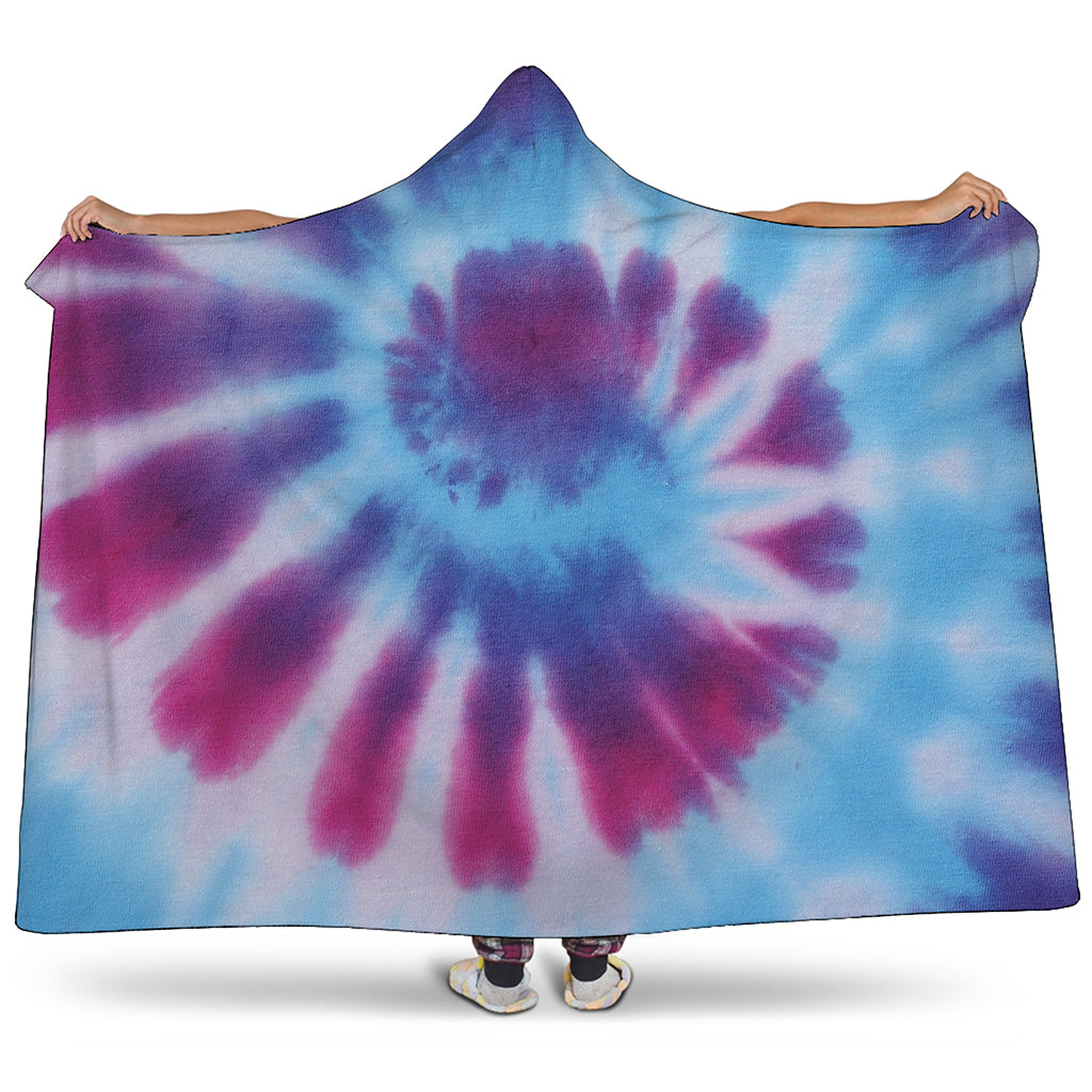 Blue And Purple Spiral Tie Dye Print Hooded Blanket