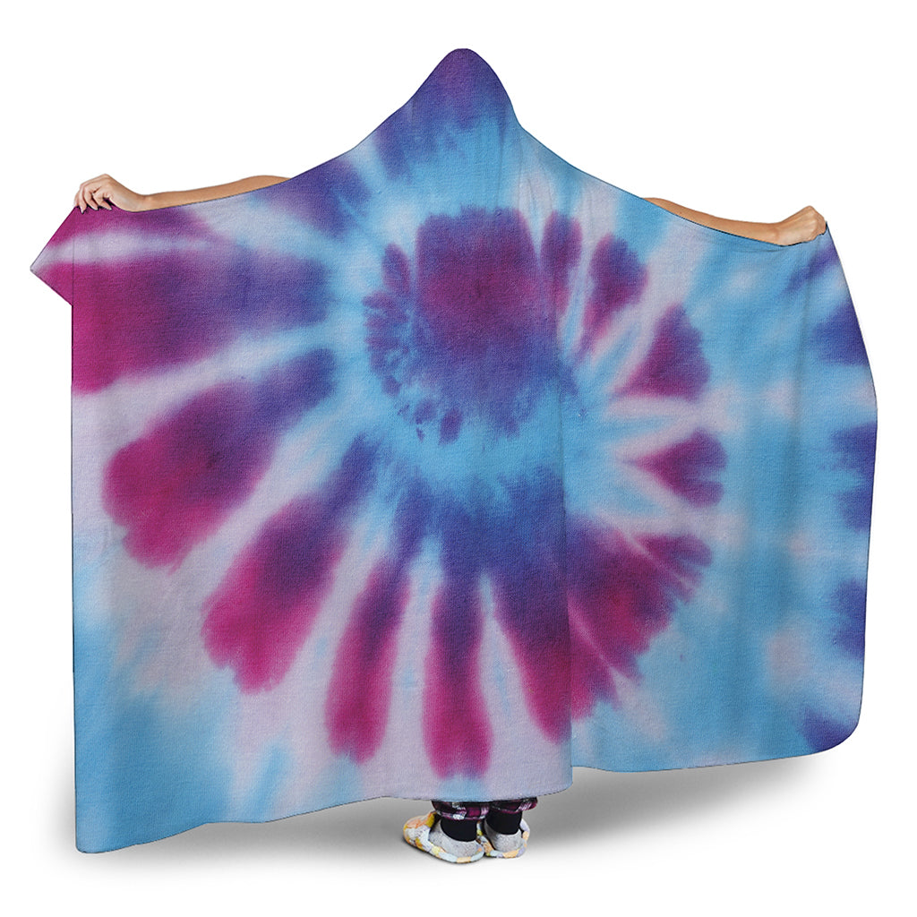 Blue And Purple Spiral Tie Dye Print Hooded Blanket