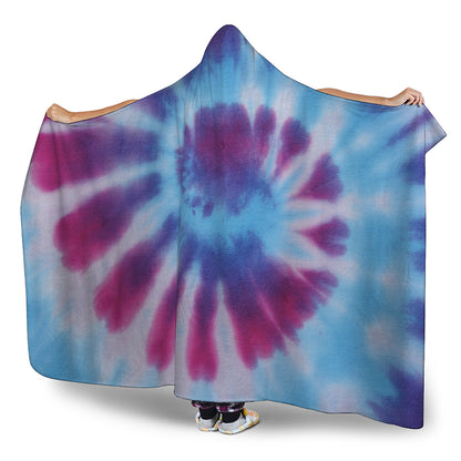 Blue And Purple Spiral Tie Dye Print Hooded Blanket