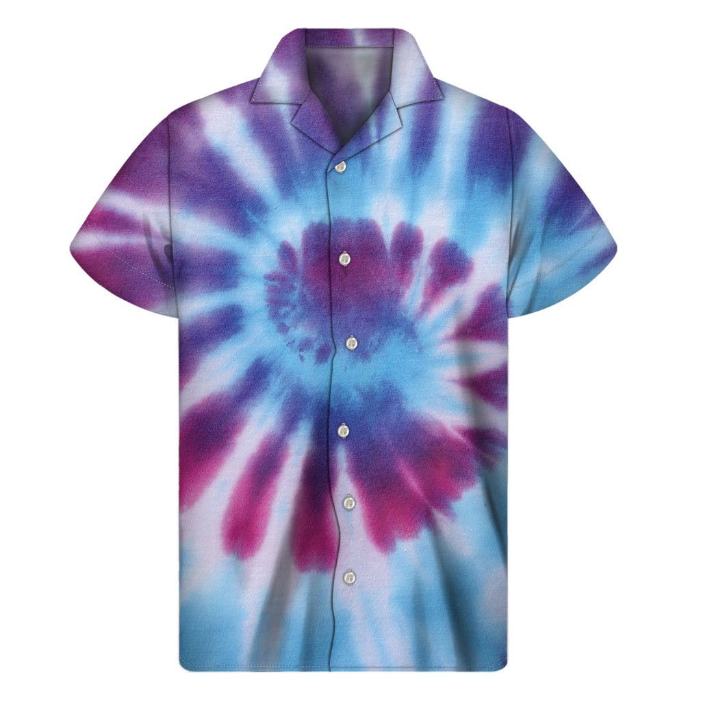 Blue And Purple Spiral Tie Dye Print Men's Short Sleeve Shirt