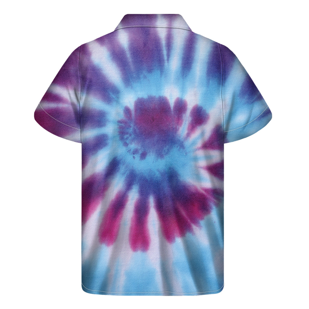 Blue And Purple Spiral Tie Dye Print Men's Short Sleeve Shirt