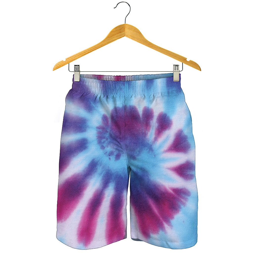 Blue And Purple Spiral Tie Dye Print Men's Shorts