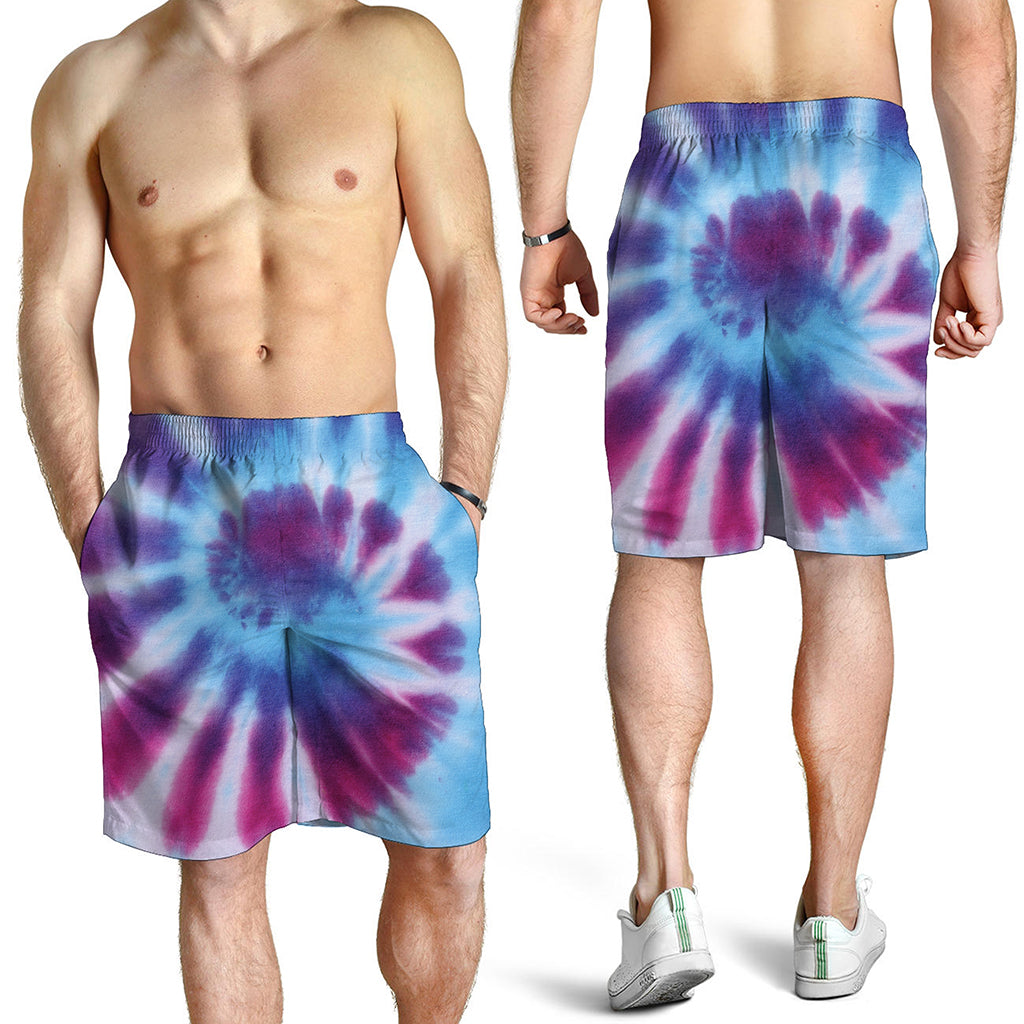 Blue And Purple Spiral Tie Dye Print Men's Shorts