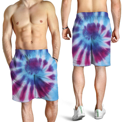 Blue And Purple Spiral Tie Dye Print Men's Shorts