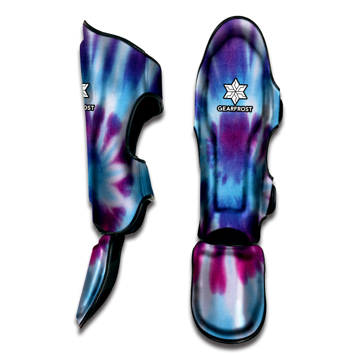 Blue And Purple Spiral Tie Dye Print Muay Thai Shin Guard