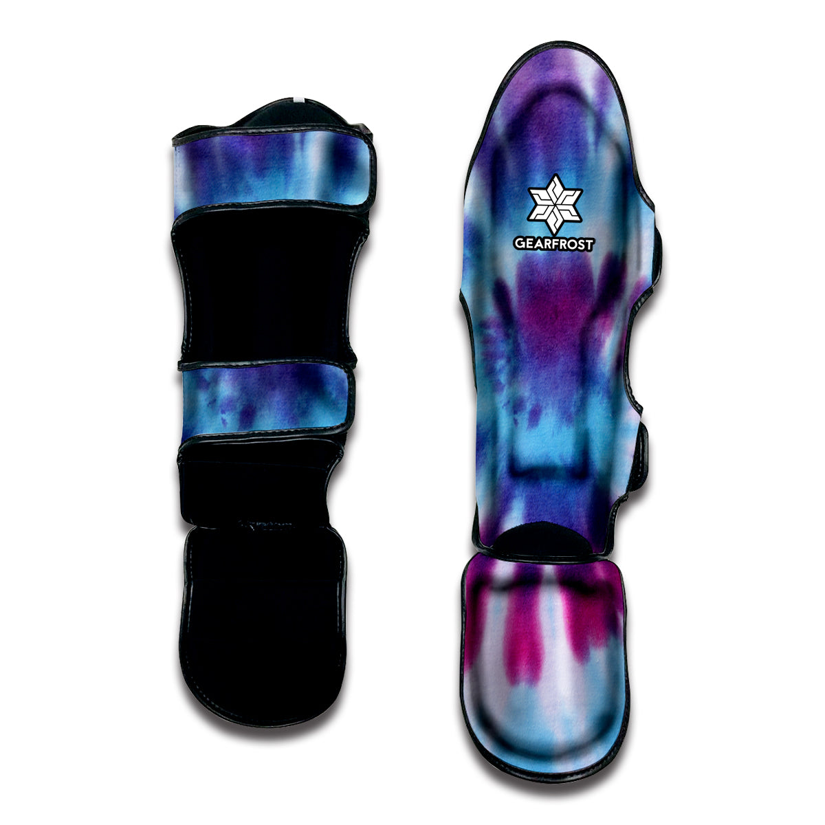 Blue And Purple Spiral Tie Dye Print Muay Thai Shin Guard