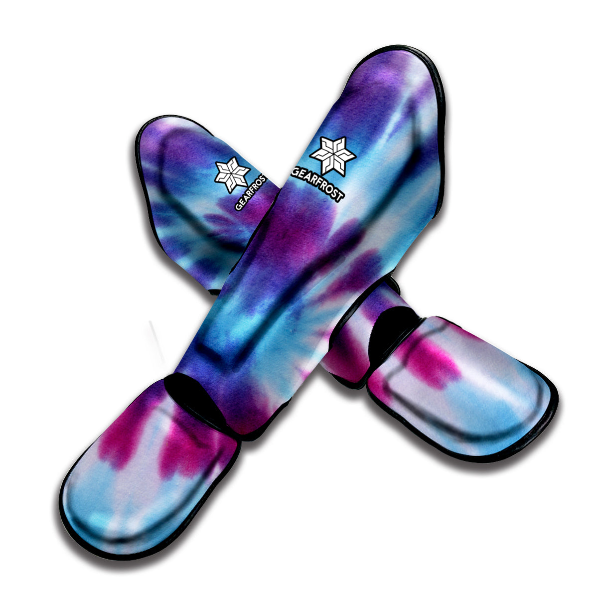 Blue And Purple Spiral Tie Dye Print Muay Thai Shin Guard