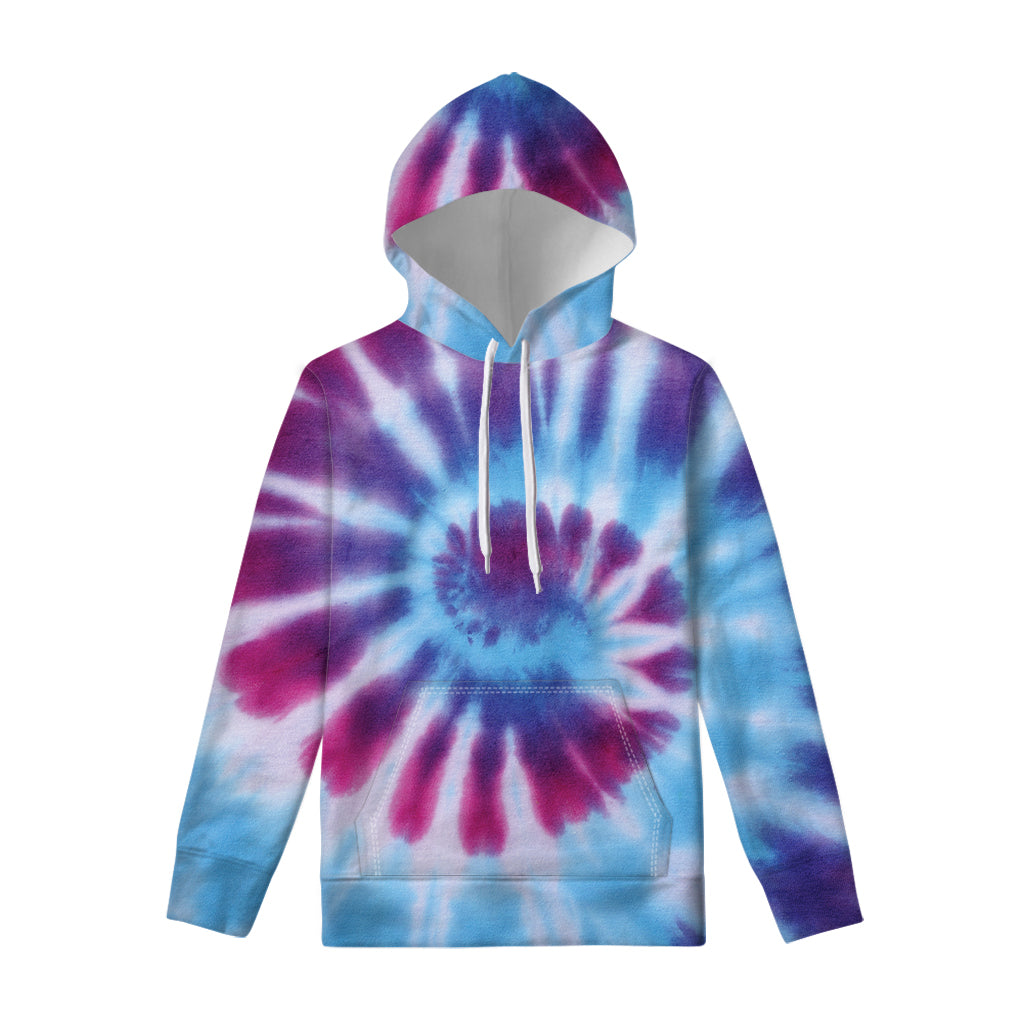 Blue And Purple Spiral Tie Dye Print Pullover Hoodie