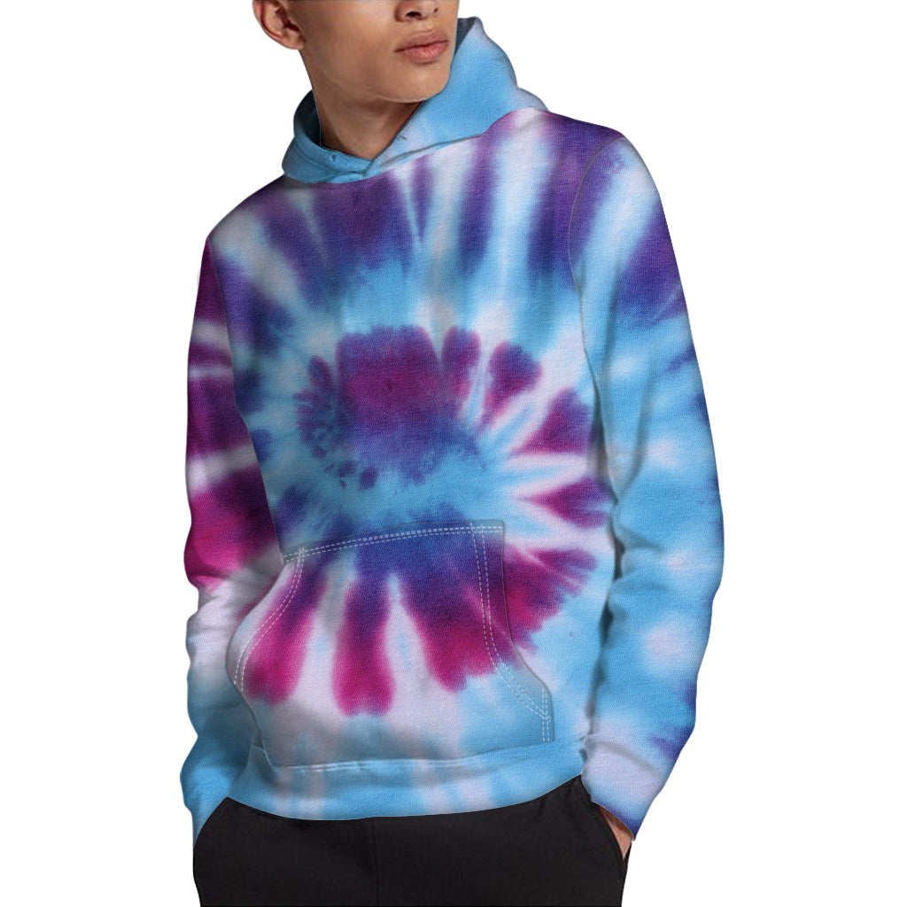 Blue And Purple Spiral Tie Dye Print Pullover Hoodie