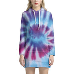 Blue And Purple Spiral Tie Dye Print Pullover Hoodie Dress